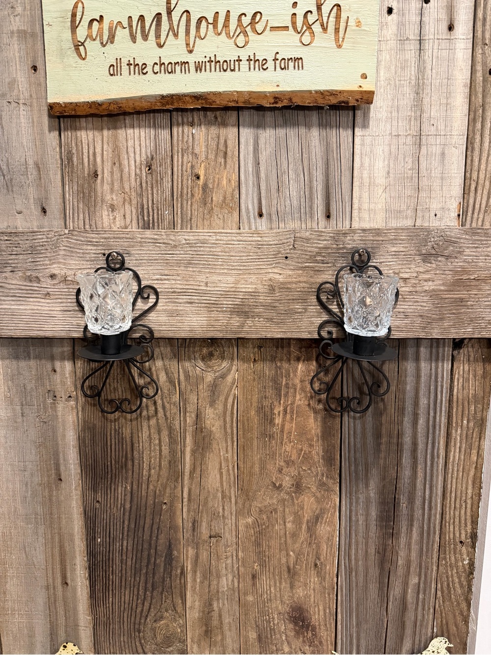 Vintage Farmhouse Black Wall Sconce Pair with Clear Quilted Glass Shades